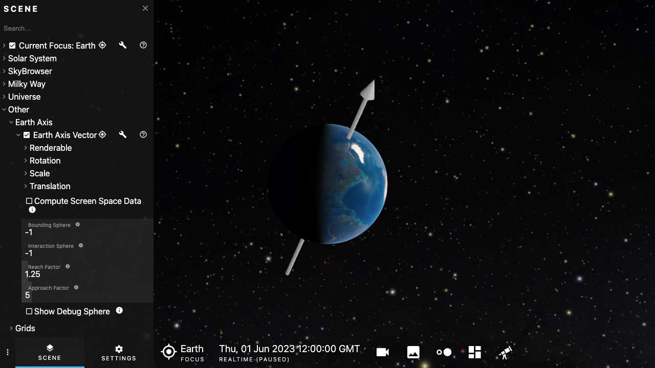 This asset adds a vector arrow to show the direction of Earth's rotation axis.