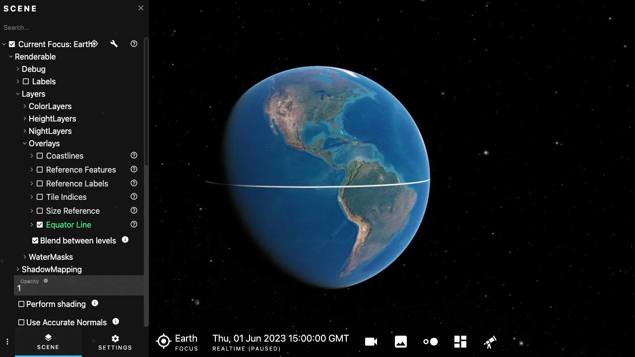 This asset adds an overlay layer to the Earth that shows the equator.