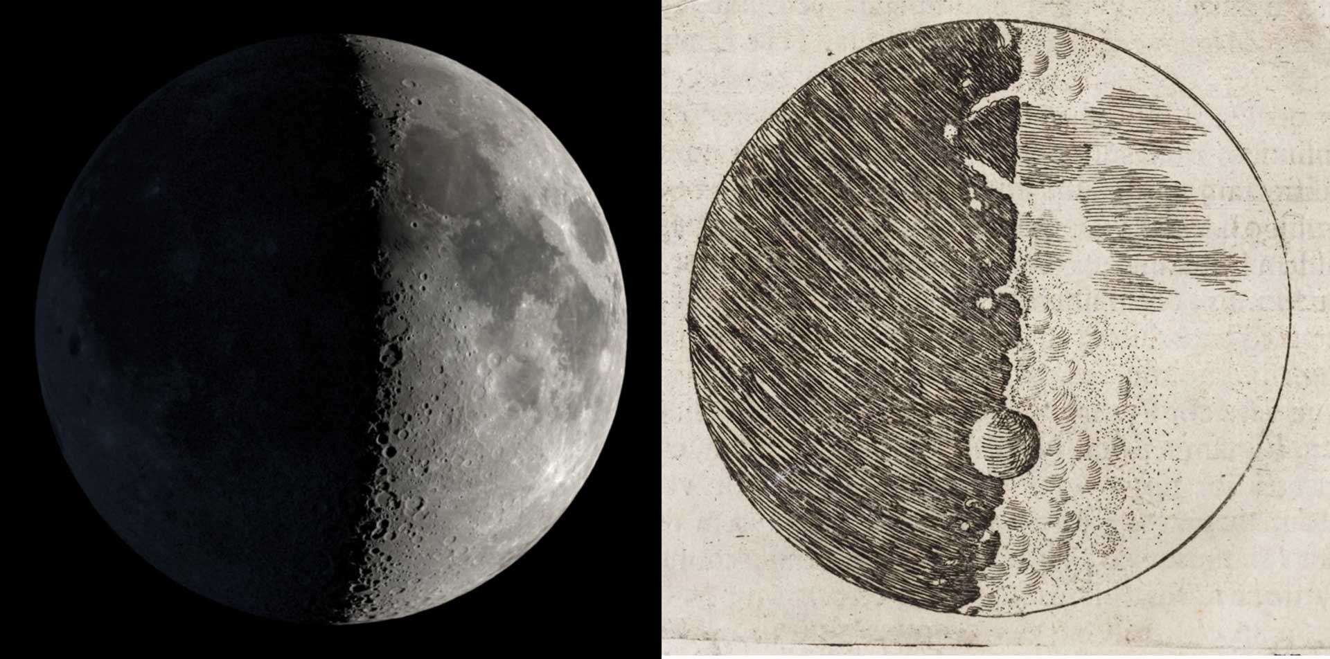 The moon and Galileo's drawing of it.